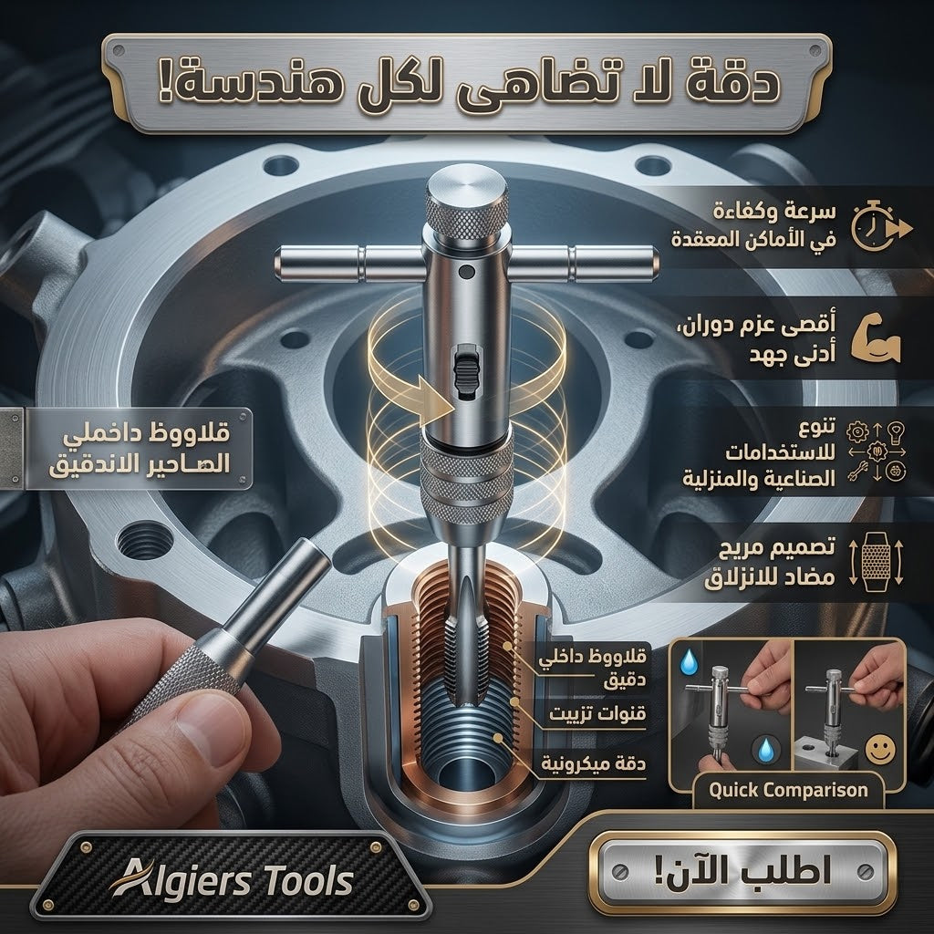مفتاح ربط بسقاطة ومقبض على شكل حرف T قابل للتعديل لعمليات القلاووظ