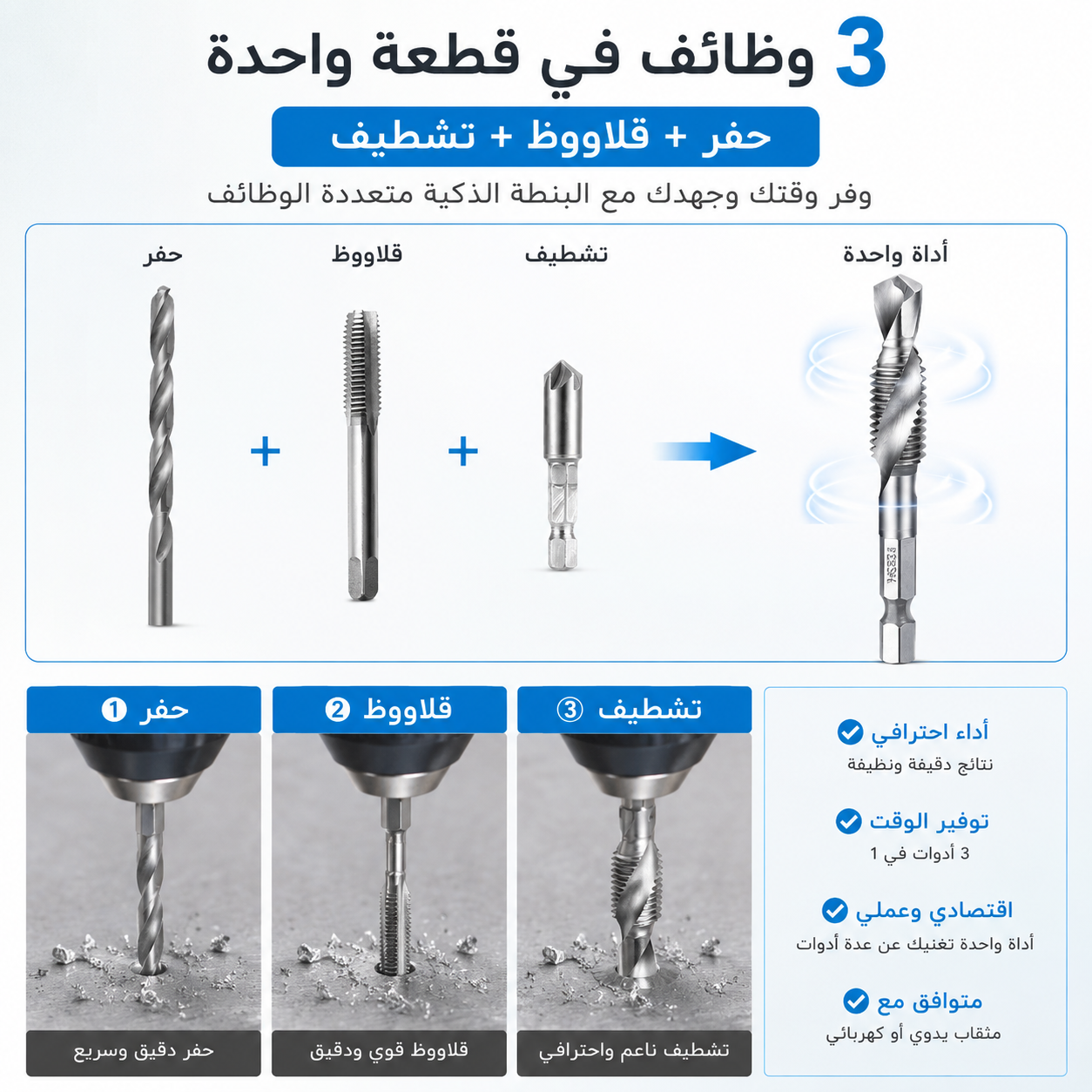 رؤوس مثقاب مترية (6 قطع / من M3 إلى M10)