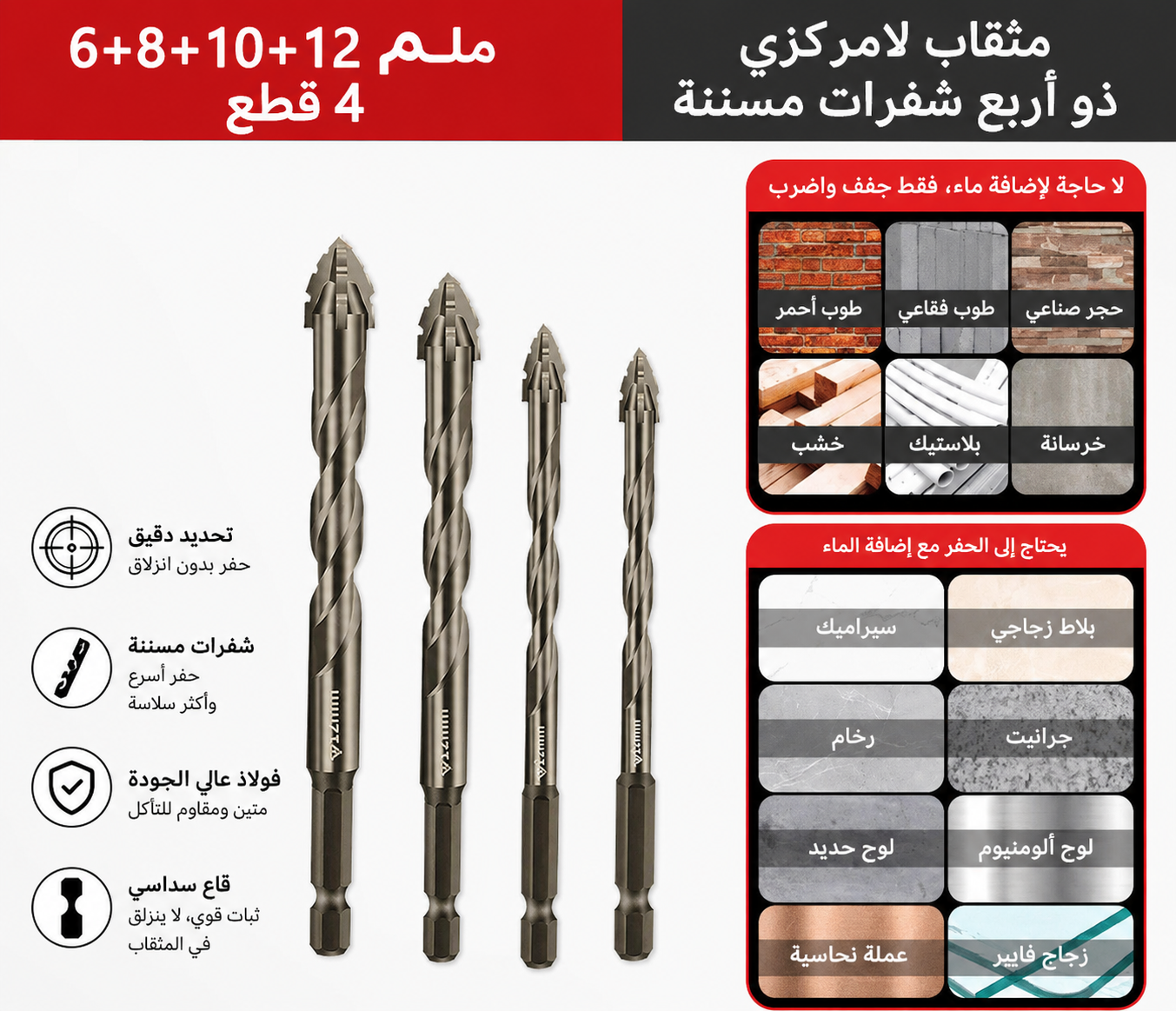 شفرات المثقاب المركزي للسيراميك والزجاج والرخام والمعادن